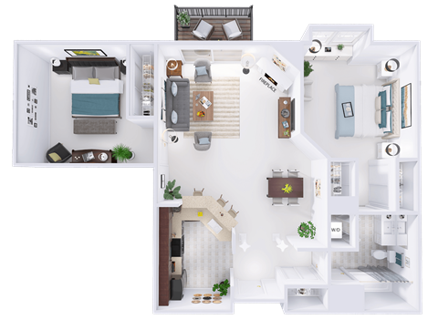 Floor plan for 2 beds, 1 bath, 1102 sqft